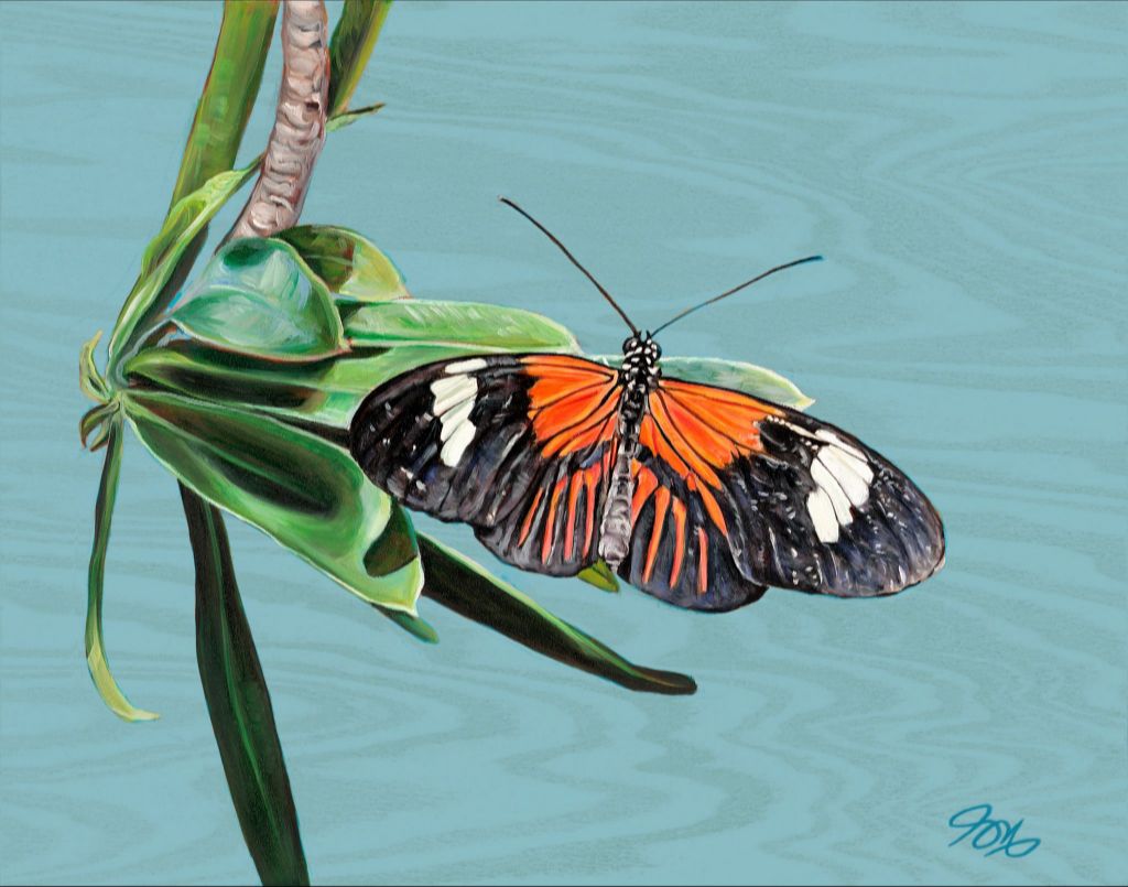 Striped Tiger on Turquoise Wood