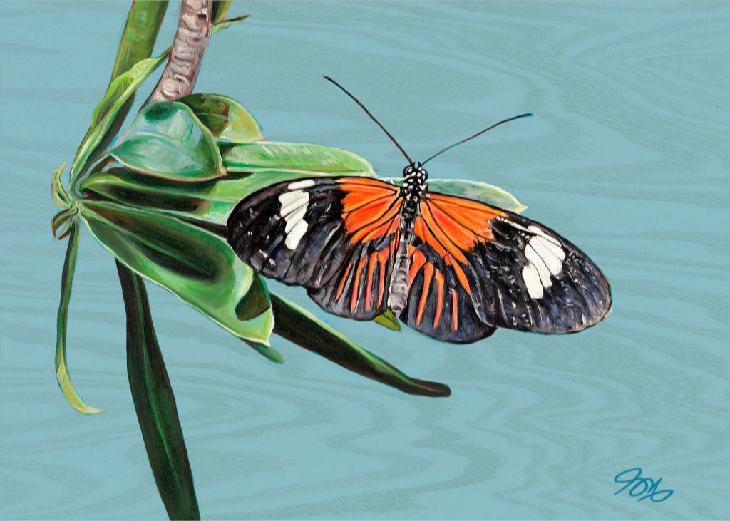 Striped Tiger on Turquoise Wood