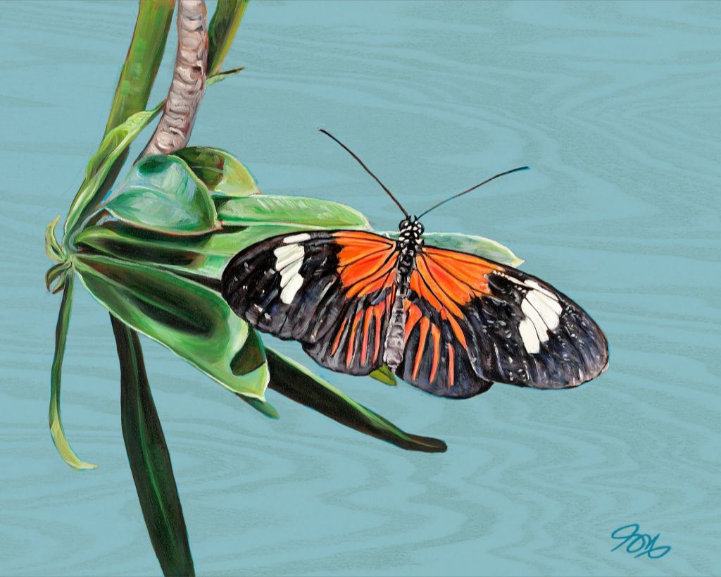 Striped Tiger on Turquoise Wood