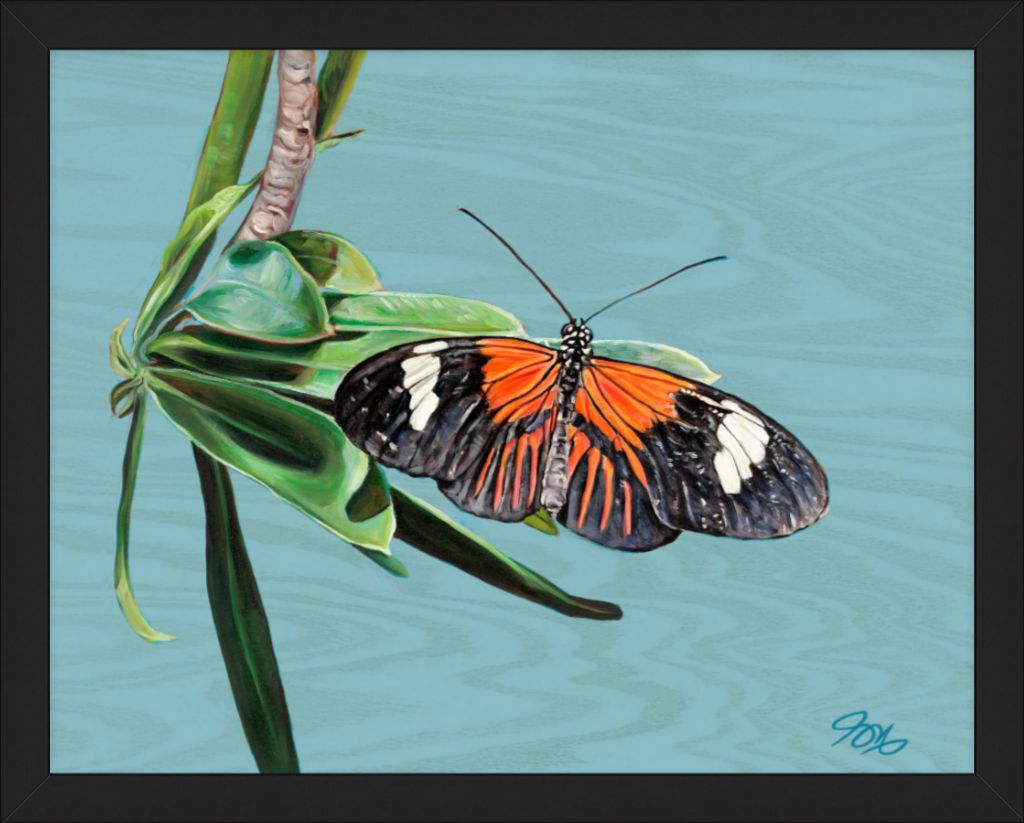 Striped Tiger on Turquoise Wood